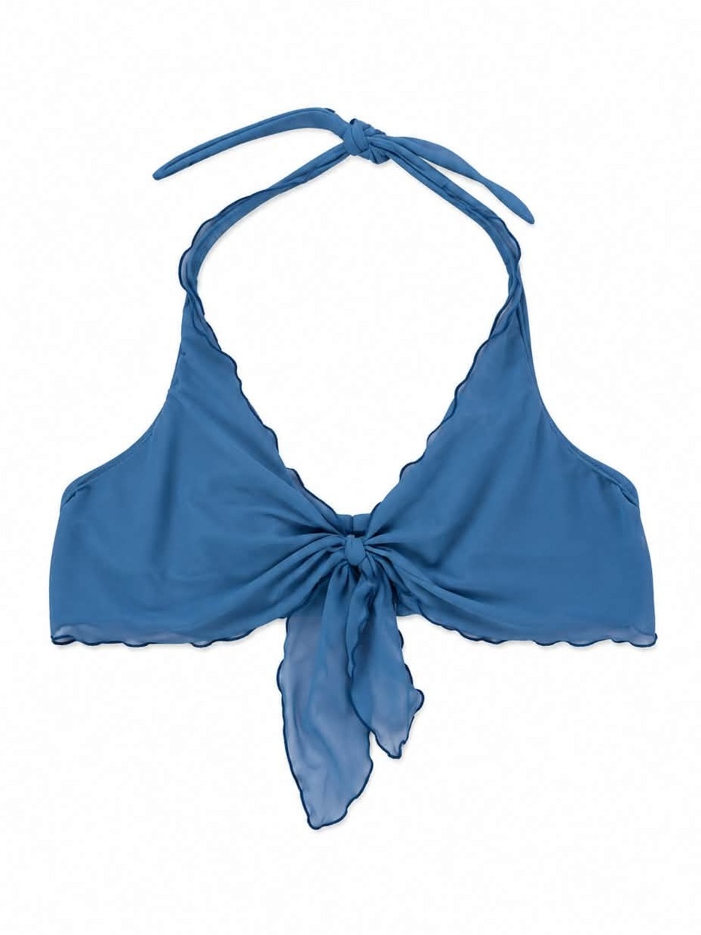 Blue Tie-Front Mesh Halter Underwire Bikini Top – Plus Size 14D EUC
